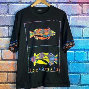 Vintage Option Graphic T-Shirt Fish  Black Medium